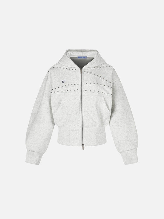 Aelfric Eden Cropped Studded Panel Zip Up Hoodie