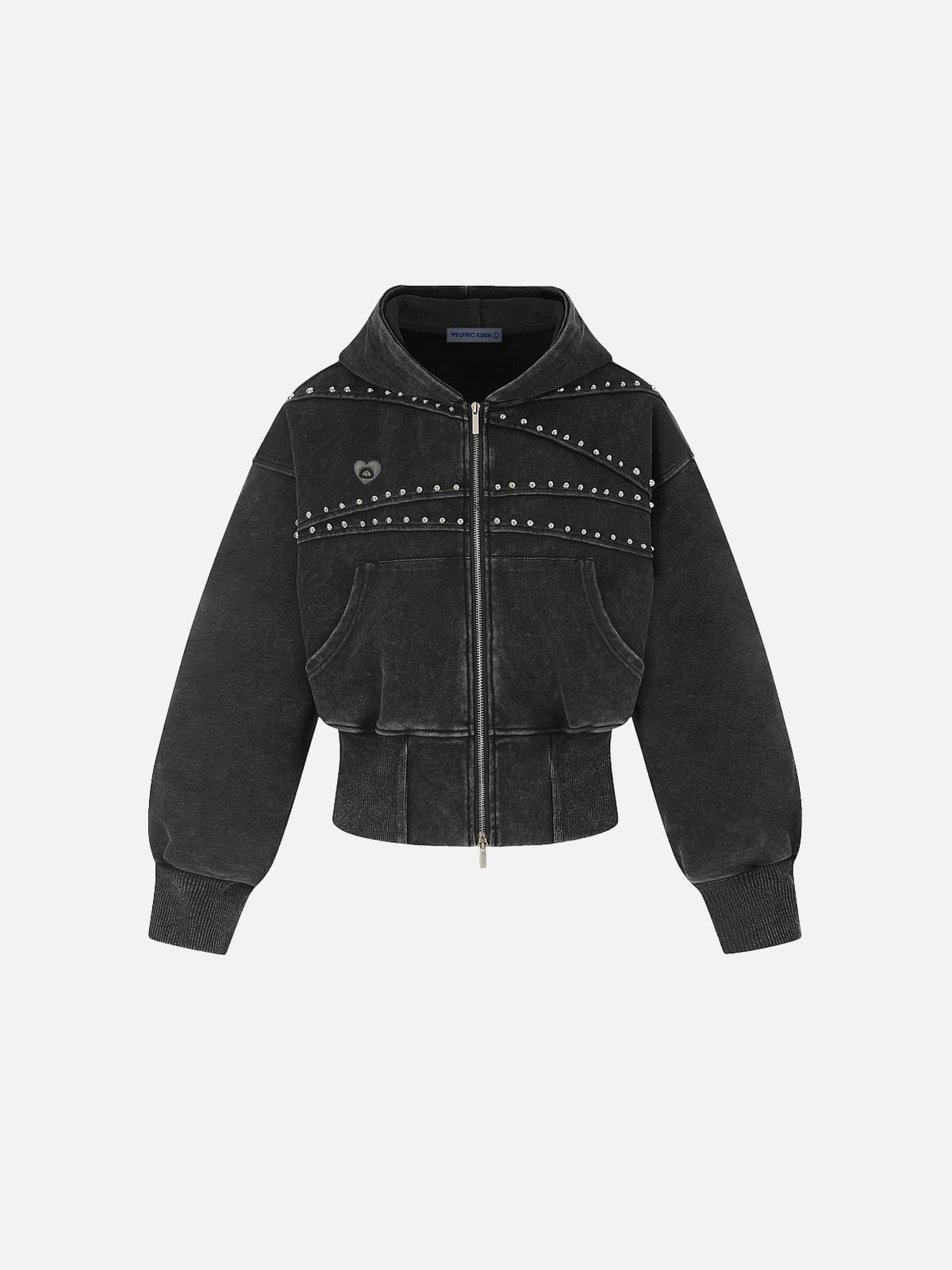 Aelfric Eden Cropped Studded Panel Zip Up Hoodie