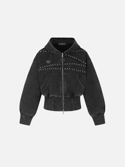 Aelfric Eden Cropped Studded Panel Zip Up Hoodie