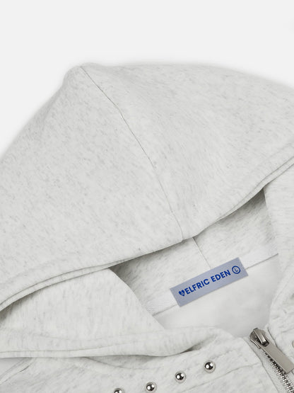 Aelfric Eden Cropped Studded Panel Zip Up Hoodie