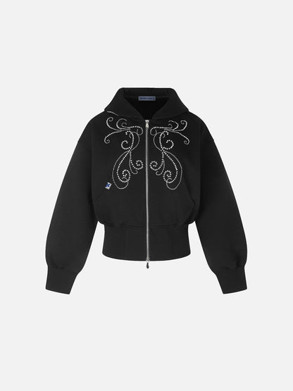 Aelfric Eden Cropped Rhinestone Zip Up Hoodie