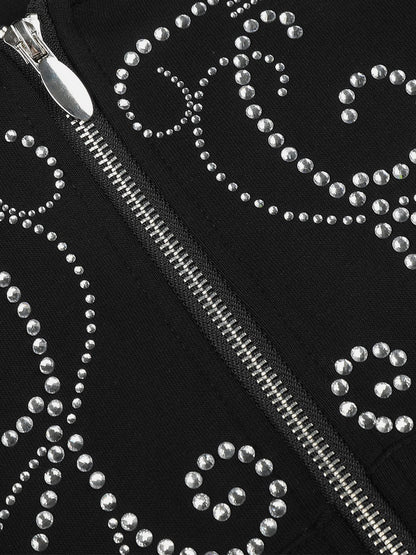 Aelfric Eden Cropped Rhinestone Zip Up Hoodie