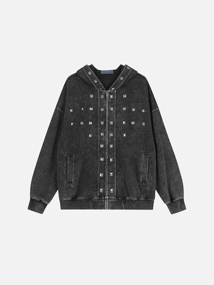 Aelfric Eden Washed Studded Zip Up Hoodie