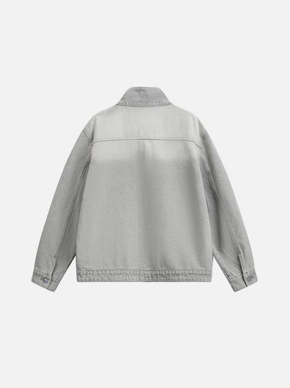 Aelfric Eden Washed Stand Collar Denim Jacket
