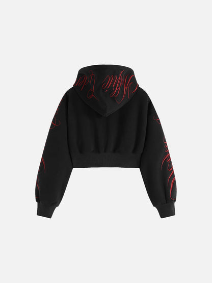 Aelfric Eden Cropped Script Embroidery Zip Up Hoodie