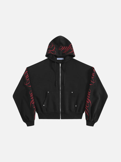 Aelfric Eden Boxy Script Embroidery Zip Up Hoodie