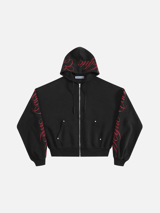 Aelfric Eden Boxy Script Embroidery Zip Up Hoodie