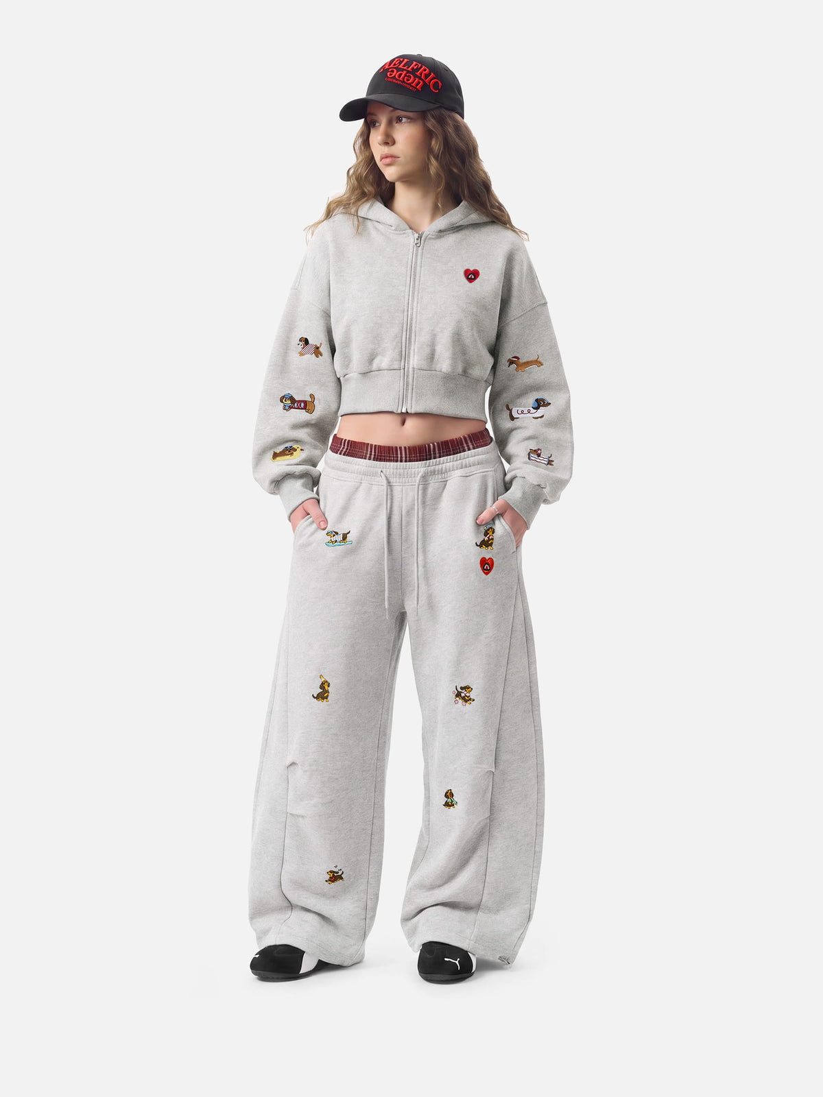 Aelfric Eden Cropped Embroidered Dachshund Zip Up Hoodie