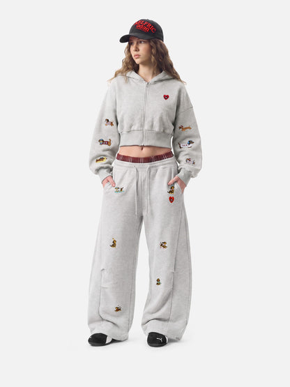 Aelfric Eden Cropped Embroidered Dachshund Zip Up Hoodie