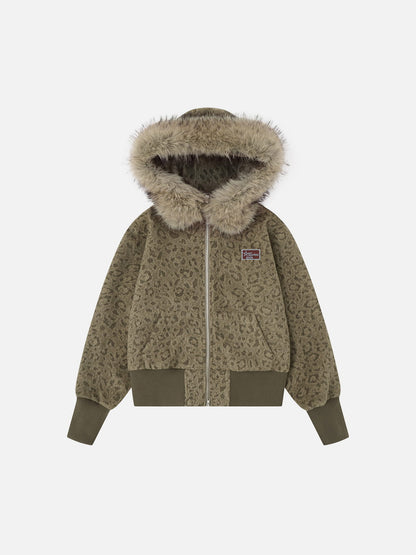Aelfric Eden Leopard Faux Fur Zip Up Hoodie