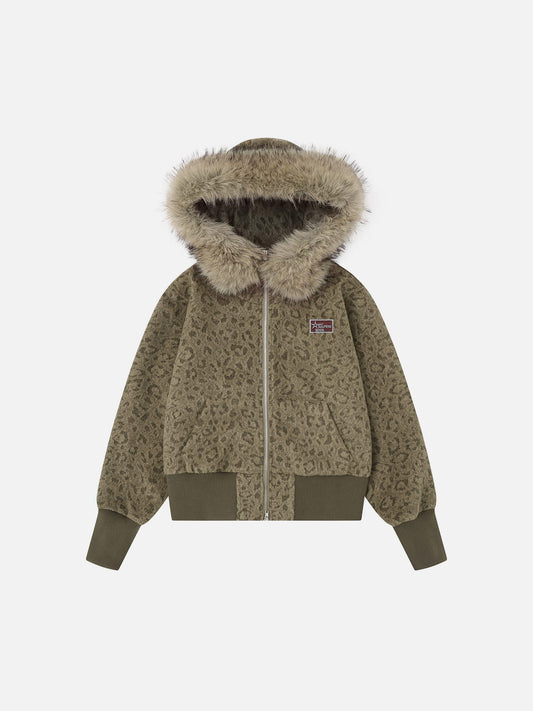 Aelfric Eden Leopard Faux Fur Zip Up Hoodie