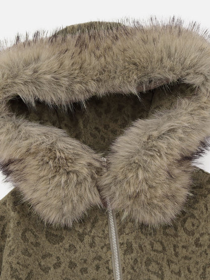 Aelfric Eden Leopard Faux Fur Zip Up Hoodie