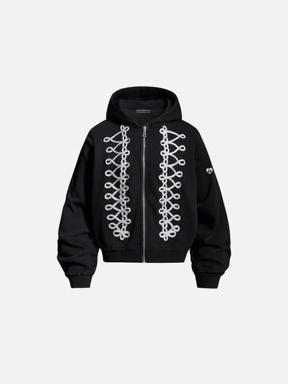 Aelfric Eden Lace-Up Embroidery Zip Up Hoodie