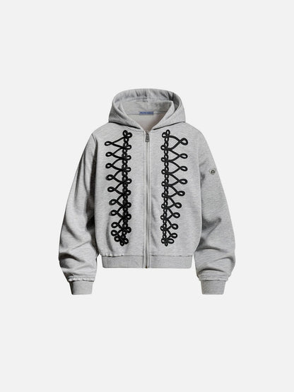 Aelfric Eden Lace-Up Embroidery Zip Up Hoodie