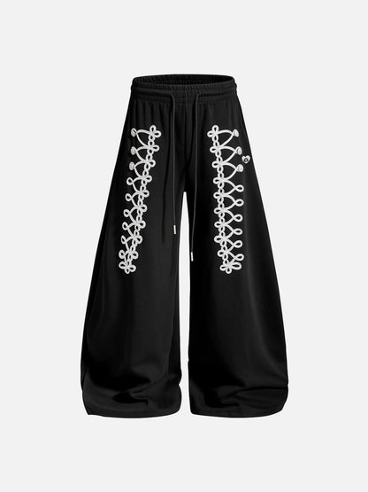 Aelfric Eden Lace-Up Embroidery Baggy Barrel Sweatpants