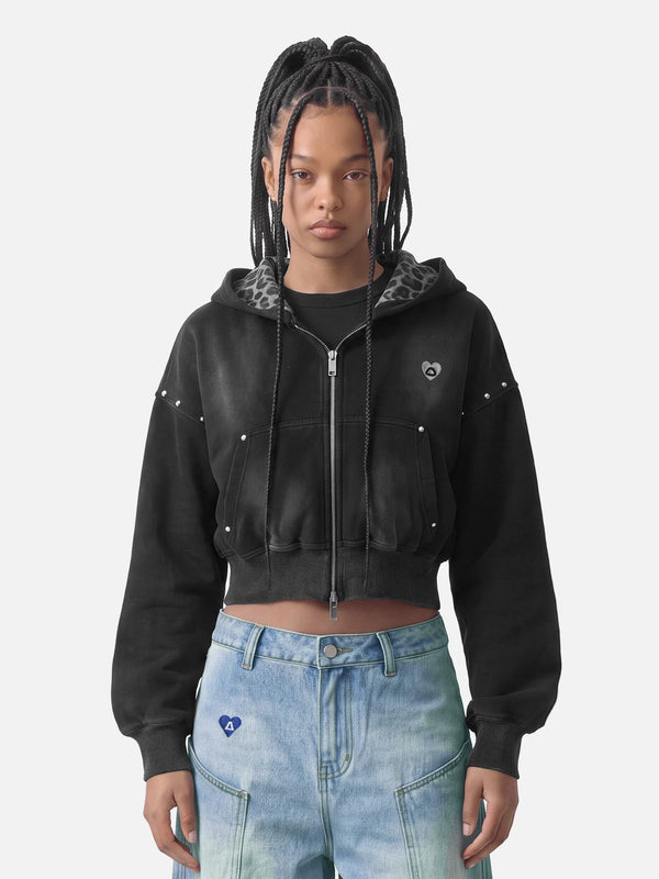 Aelfric Eden Cropped Spray Dyed Zip Up Hoodie