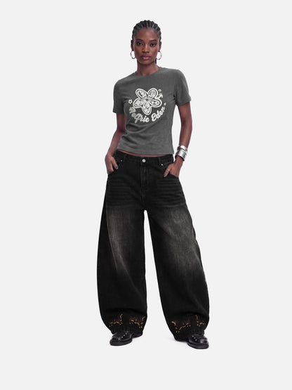 Aelfric Eden Dachshund Embroidery Baggy Barrel Jeans