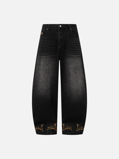 Aelfric Eden Dachshund Embroidery Baggy Barrel Jeans