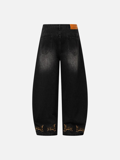 Aelfric Eden Dachshund Embroidery Baggy Barrel Jeans