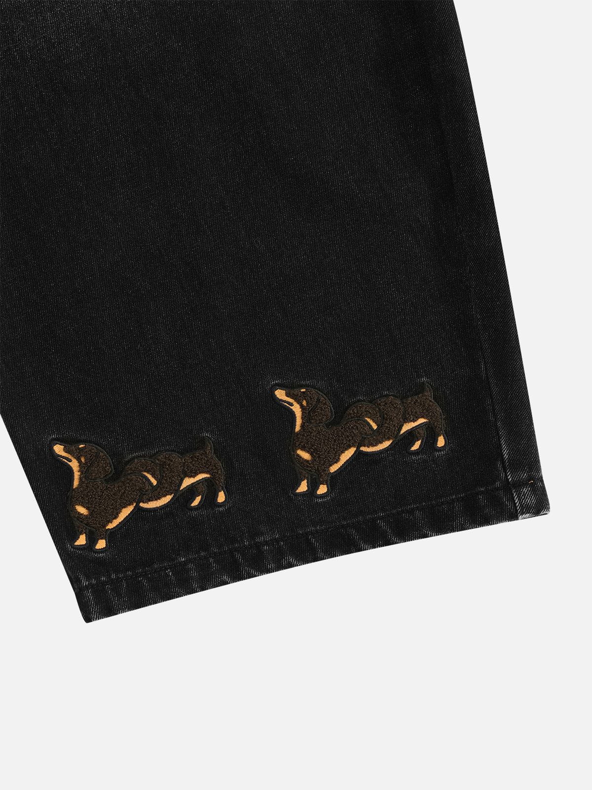 Aelfric Eden Dachshund Embroidery Baggy Barrel Jeans