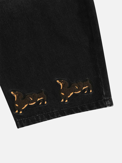 Aelfric Eden Dachshund Embroidery Baggy Barrel Jeans