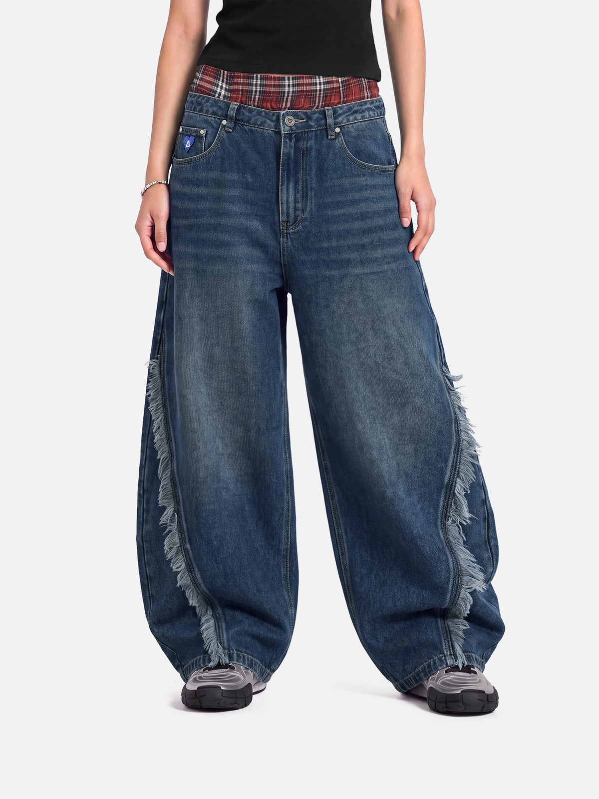 Aelfric Eden Double Waist Fringe Baggy Barrel Jeans