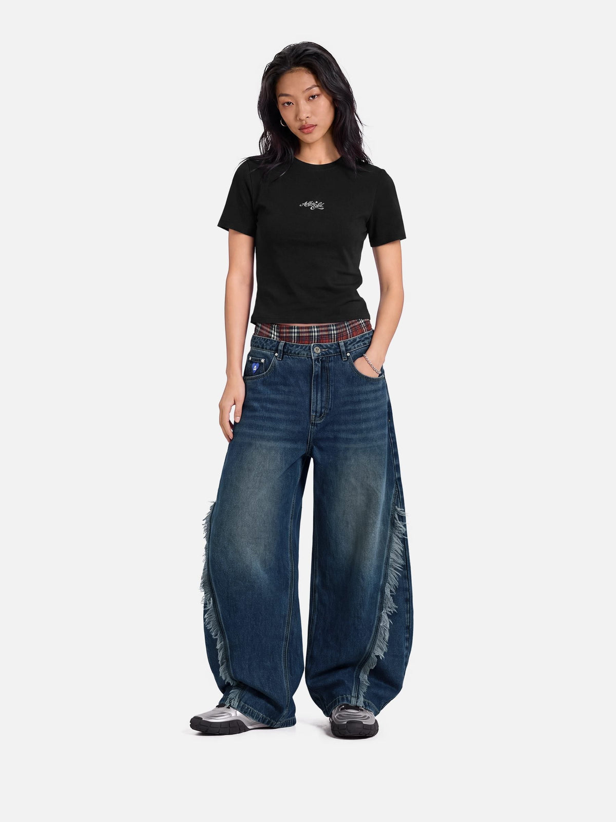 Aelfric Eden Double Waist Fringe Baggy Barrel Jeans