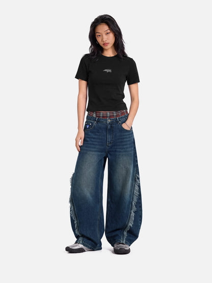 Aelfric Eden Double Waist Fringe Baggy Barrel Jeans