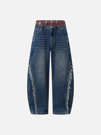 Aelfric Eden Double Waist Fringe Baggy Barrel Jeans