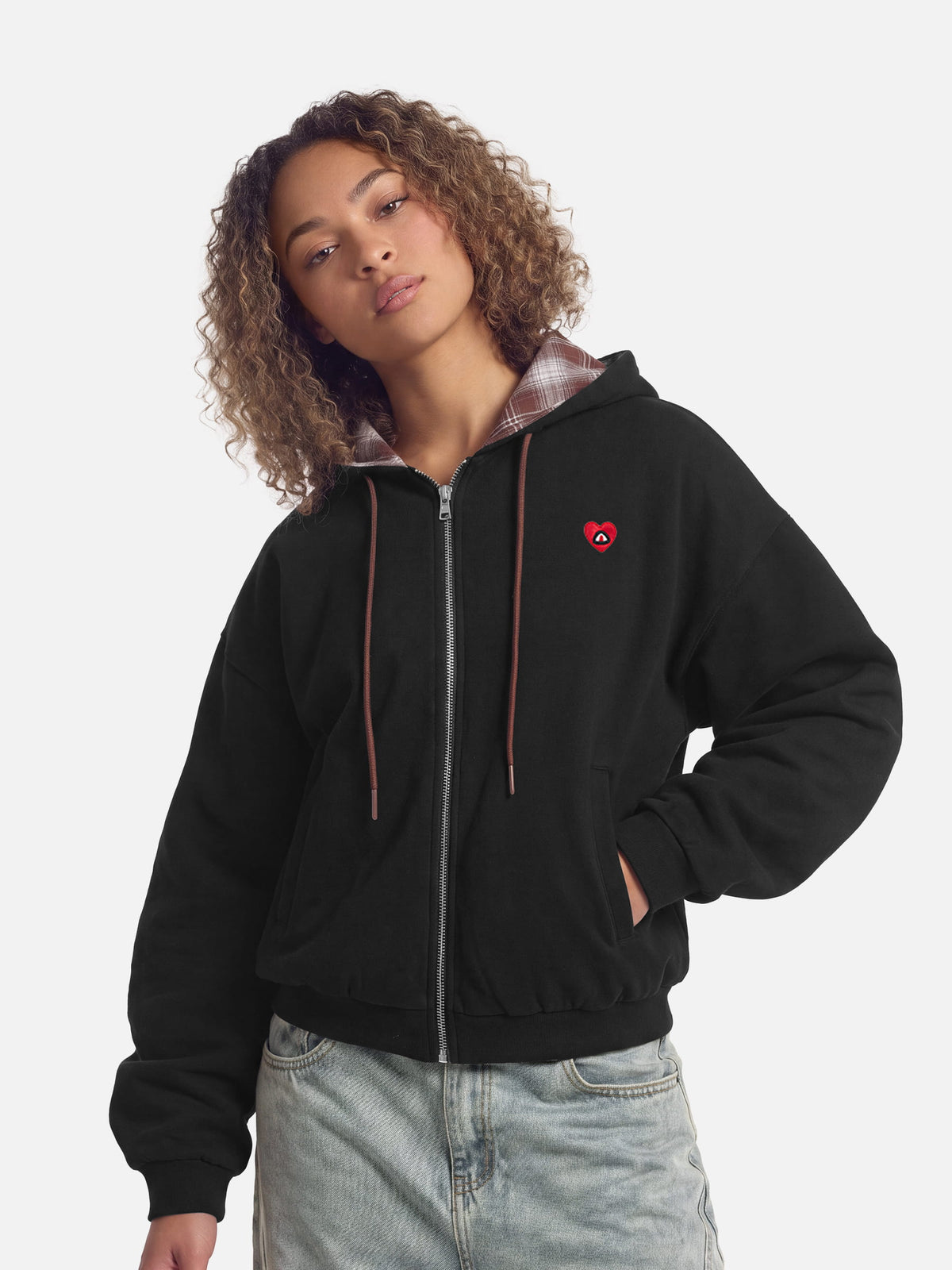 Aelfric Eden Boxy Reversible Plaid Zip Up Hoodie