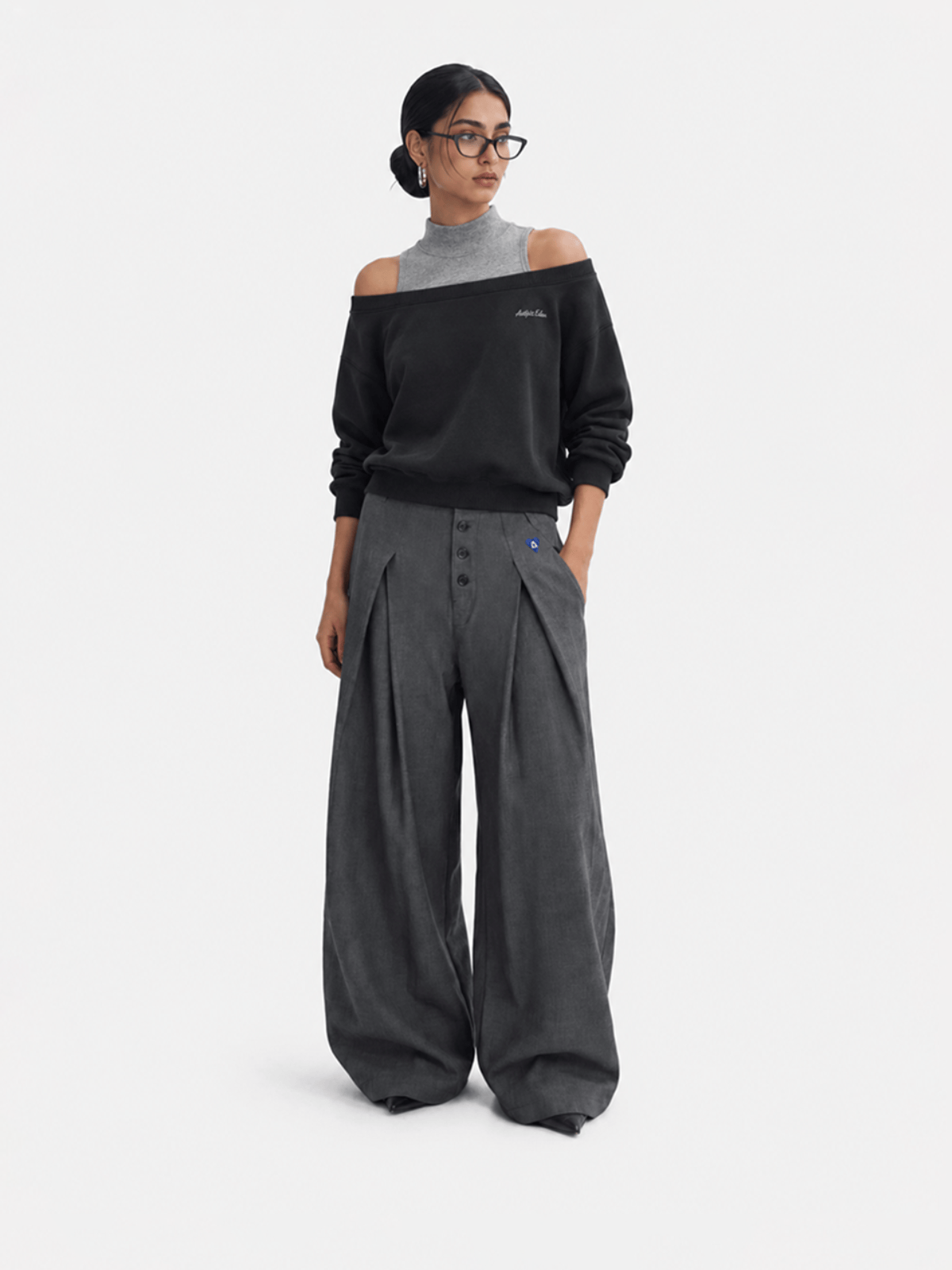 Aelfric Eden Boxy Layered Off-The-Shoulder Sweatshirt