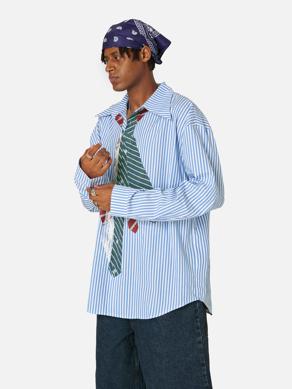 Aelfric Eden Necktie Graphic Stripe Long Sleeve Shirt