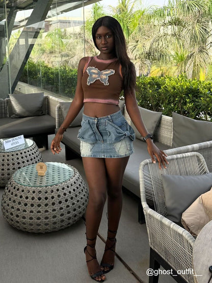 Aelfric Eden Bow Denim Micro Mini Skirt