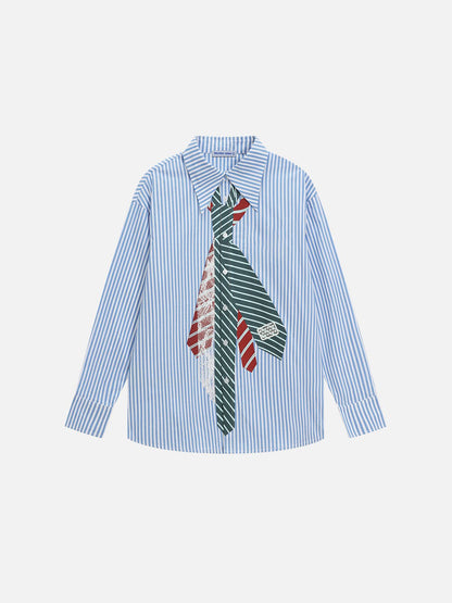 Aelfric Eden Necktie Graphic Stripe Long Sleeve Shirt